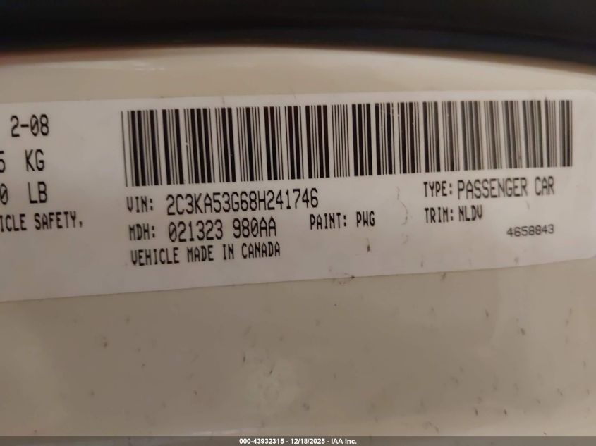 2008 Chrysler 300 Touring VIN: 2C3KA53G68H241746 Lot: 43932315