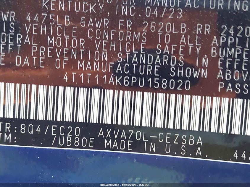 2023 Toyota Camry Se Nightshade Edition VIN: 4T1T11AK6PU158020 Lot: 43932343