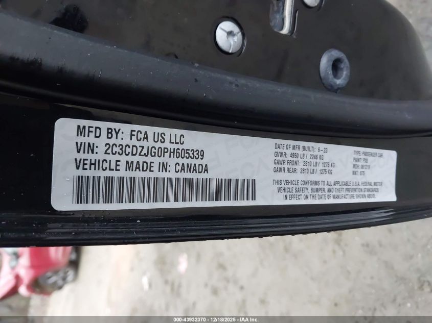 2023 Dodge Challenger Gt VIN: 2C3CDZJG0PH605339 Lot: 43932370