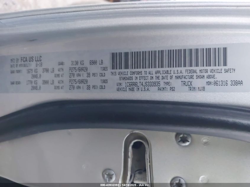 2018 Ram 1500 Lone Star 4X2 5'7 Box VIN: 1C6RR6LT4JS333935 Lot: 43932393