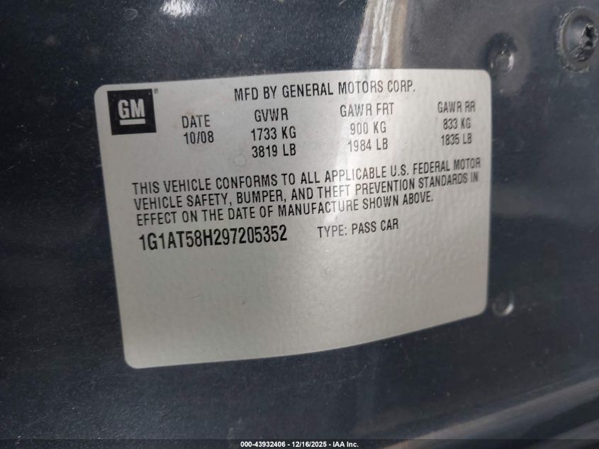 2009 Chevrolet Cobalt Lt VIN: 1G1AT58H297205352 Lot: 43932406
