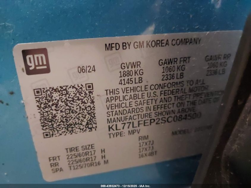 2025 Chevrolet Trax Fwd Ls VIN: KL77LFEP2SC084500 Lot: 43932473