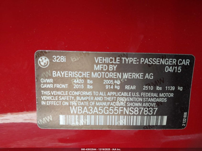 WBA3A5G55FNS87837 2015 BMW 3ER photo no. 9