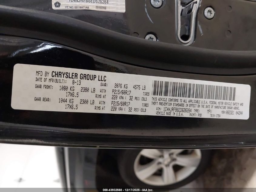 2014 Jeep Patriot Latitude VIN: 1C4NJRFB6ED626264 Lot: 43932568