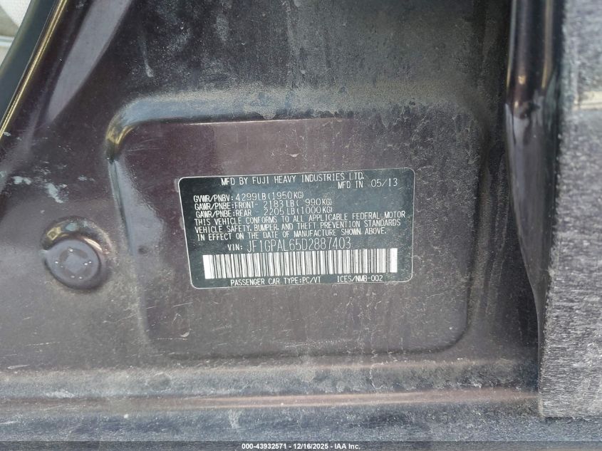 2013 Subaru Impreza 2.0I Sport Premium VIN: JF1GPAL65D2887403 Lot: 43932571