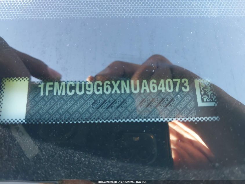 2022 Ford Escape Se VIN: 1FMCU9G6XNUA64073 Lot: 43932600