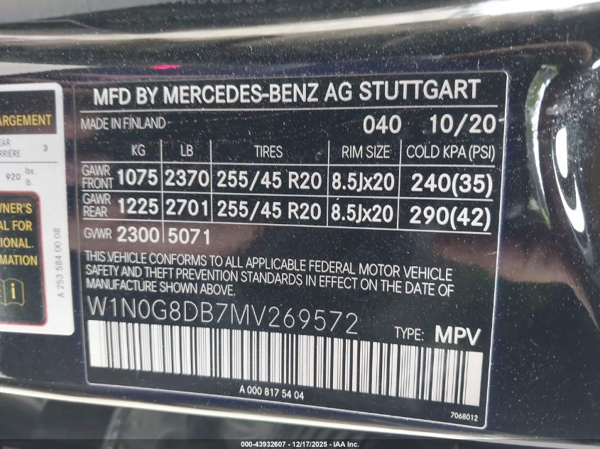2021 Mercedes-Benz Glc 300 Suv VIN: W1N0G8DB7MV269572 Lot: 43932607