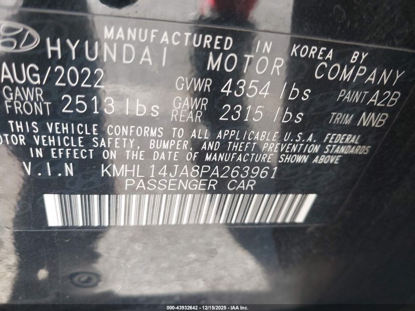 2023 Hyundai Sonata Sel VIN: KMHL14JA8PA263961 Lot: 43932642