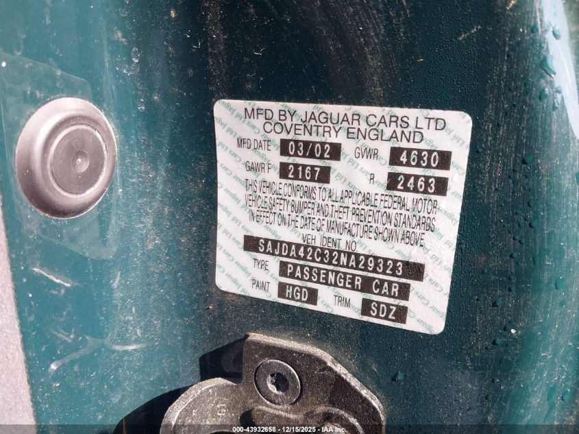 2002 Jaguar Xk8 VIN: SAJDA42C32NA29323 Lot: 43932658