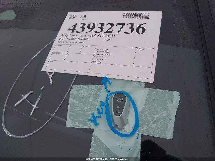 2024 Mercedes-Benz C 300 VIN: W1KAF4HB2RR166440 Lot: 43932736