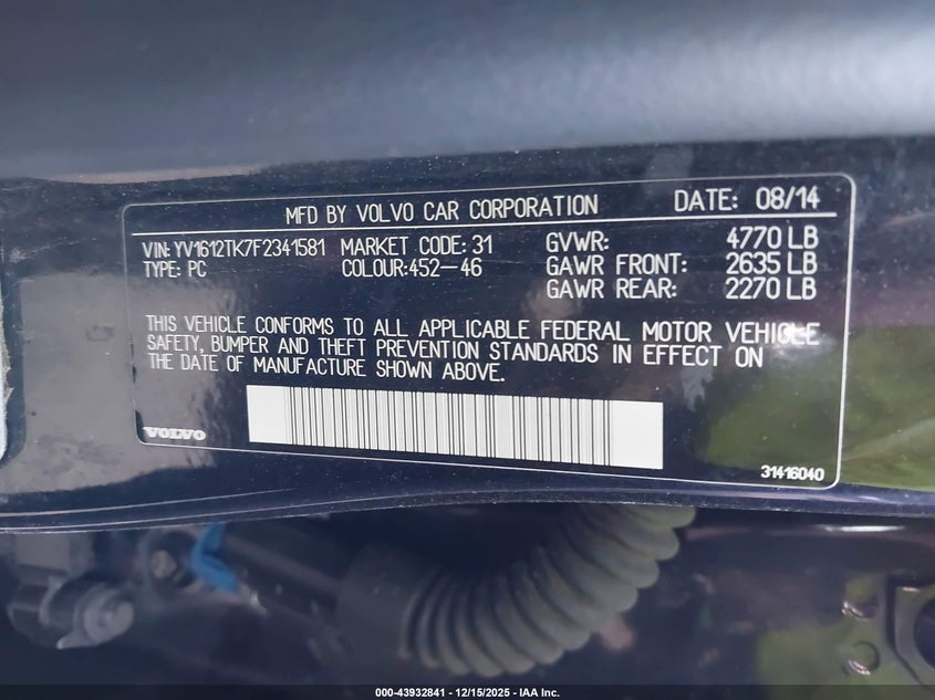 YV1612TK7F2341581 2015 VOLVO S60 photo no. 9