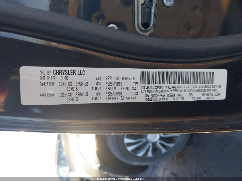 2009 Dodge Journey Se VIN: 3D4GG47B59T195864 Lot: 43932894