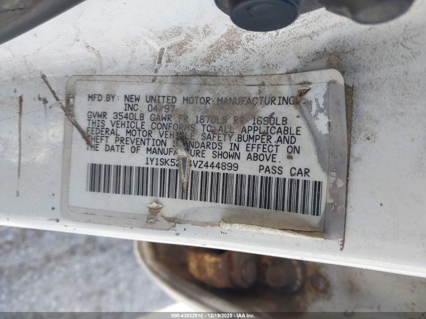 1997 Geo Prizm VIN: 1Y1SK5264VZ444899 Lot: 43932910