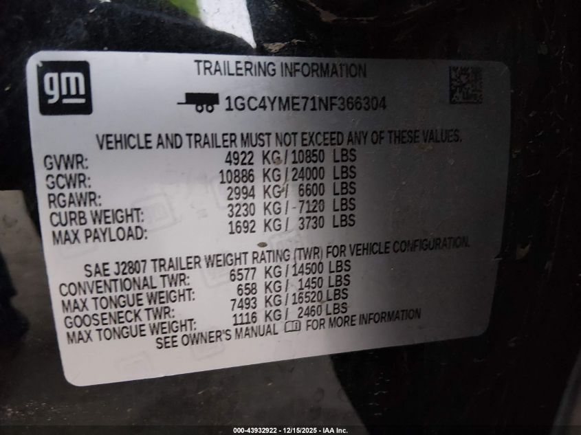 2022 Chevrolet Silverado 2500Hd 4Wd Long Bed Custom VIN: 1GC4YME71NF366304 Lot: 43932922