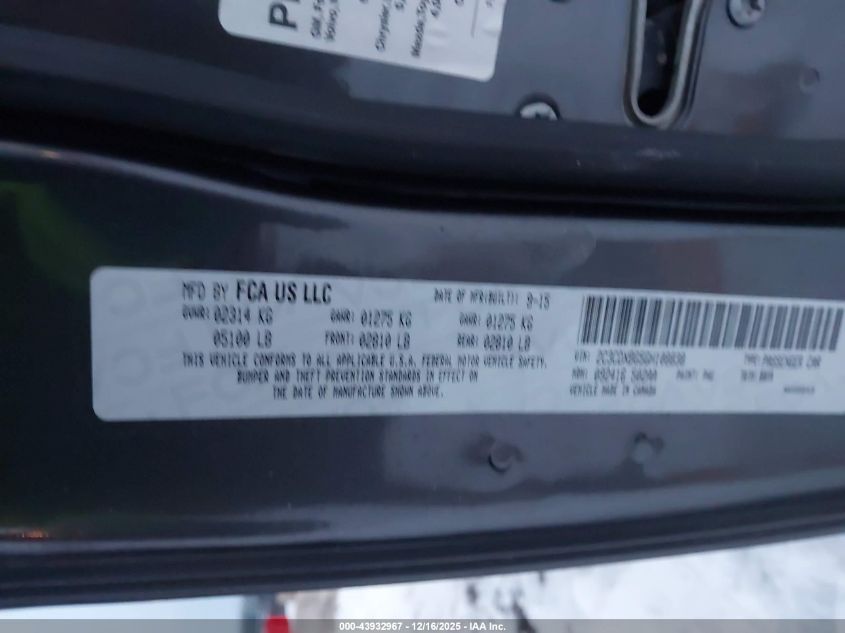 2016 Dodge Charger Se VIN: 2C3CDXBG5GH108838 Lot: 43932967