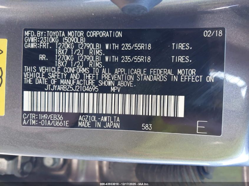 2018 Lexus Nx 300 F Sport VIN: JTJYARBZ5J2104695 Lot: 43933018