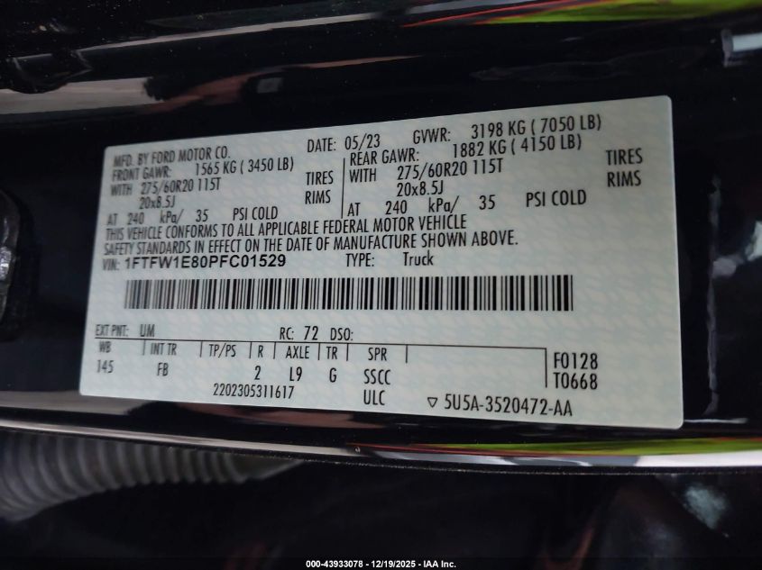 2023 Ford F-150 Xlt VIN: 1FTFW1E80PFC01529 Lot: 43933078