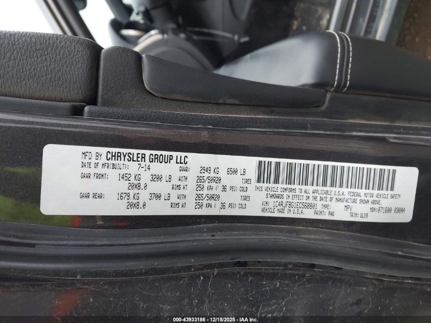 2014 Jeep Grand Cherokee Limited VIN: 1C4RJFBG1EC568801 Lot: 43933186