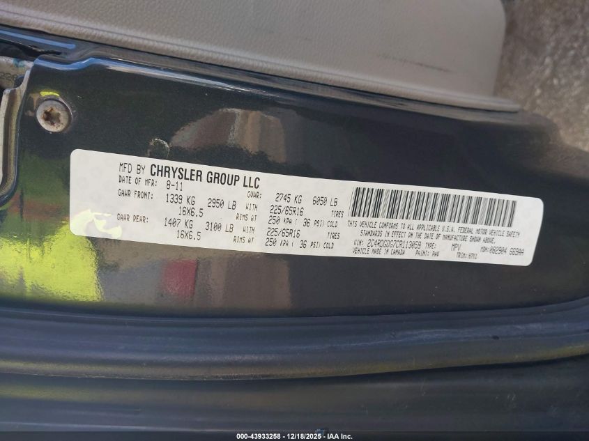 2012 Dodge Grand Caravan Crew VIN: 2C4RDGDG7CR113059 Lot: 43933258