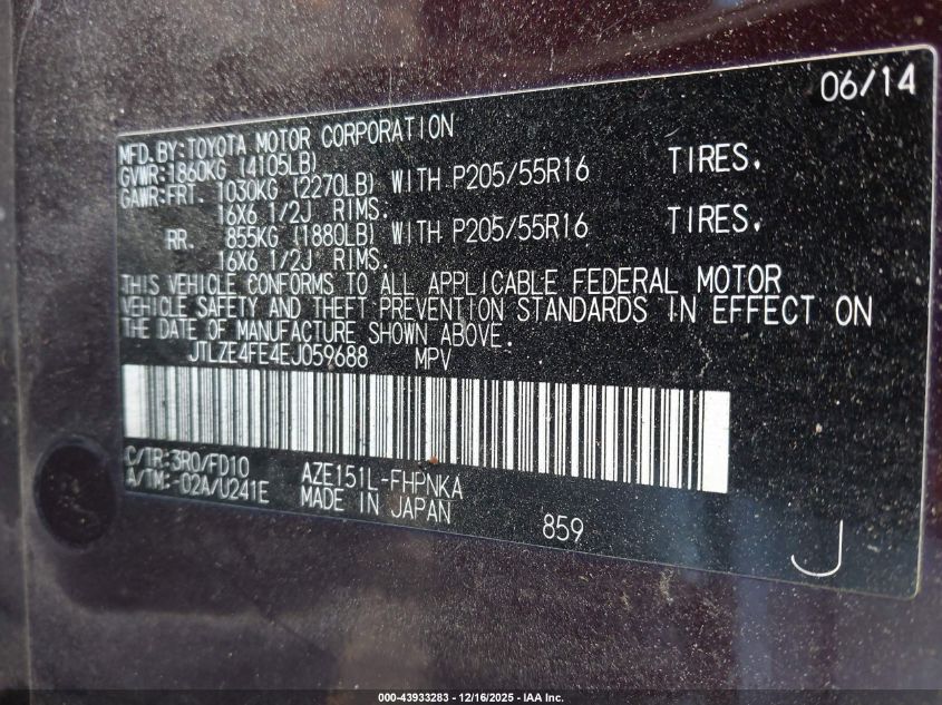 2014 Scion Xb VIN: JTLZE4FE4EJ059688 Lot: 43933283