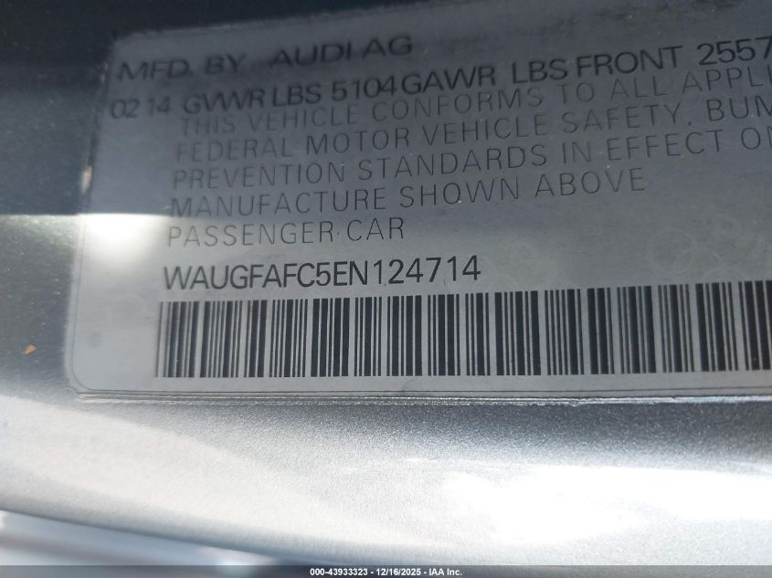 2014 Audi A6 2.0T Premium VIN: WAUGFAFC5EN124714 Lot: 43933323