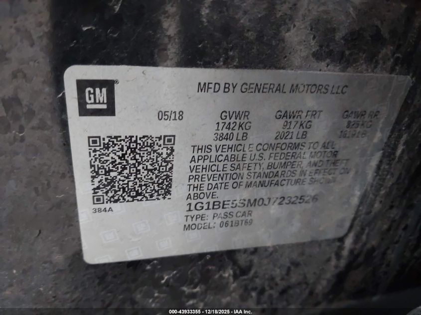 2018 Chevrolet Cruze Lt Auto VIN: 1G1BE5SM0J7232526 Lot: 43933355