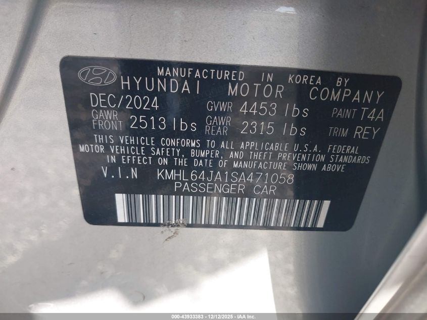 2025 Hyundai Sonata Sel VIN: KMHL64JA1SA471058 Lot: 43933383