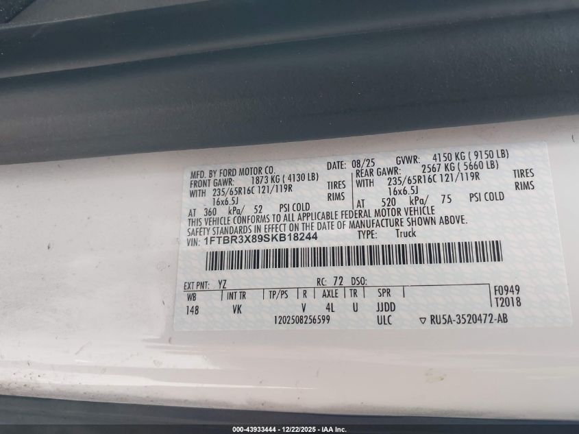 2025 Ford Transit-250 - 1FTBR3X89SKB18244