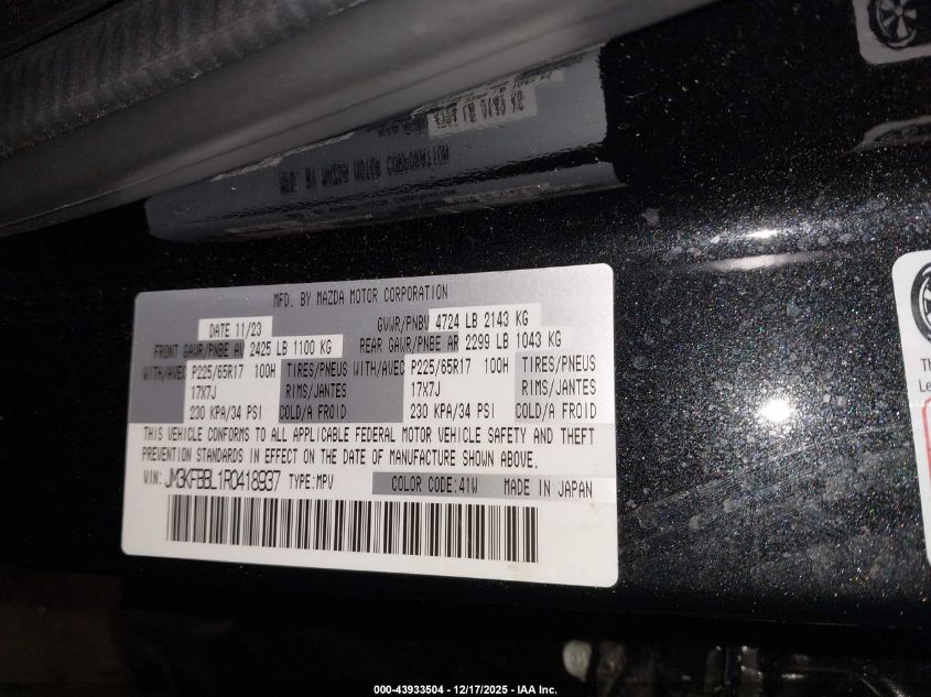 2024 Mazda Cx-5 2.5 S Select VIN: JM3KFBBL1R0418937 Lot: 43933504