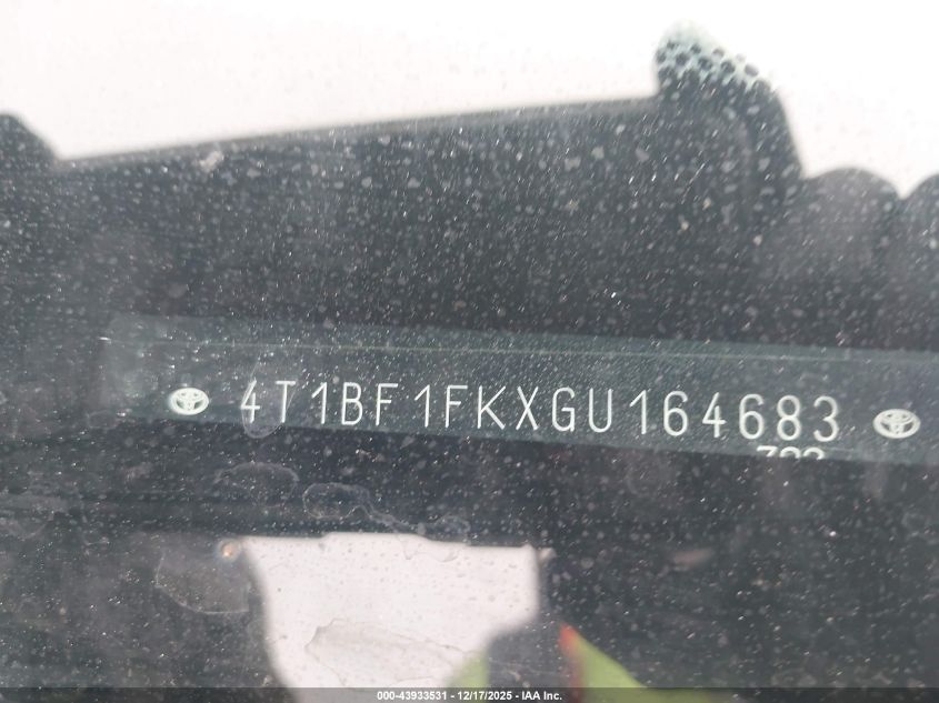 2016 Toyota Camry Se VIN: 4T1BF1FKXGU164683 Lot: 43933531
