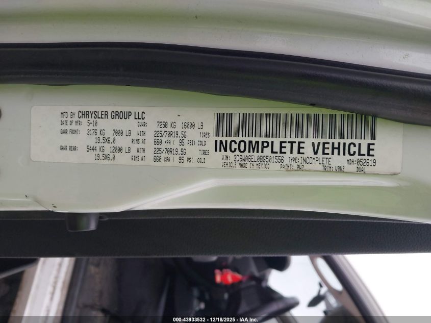 2011 Ram Ram 4500 Hd Chassis St/Slt VIN: 3D6WA6EL0BG501556 Lot: 43933532