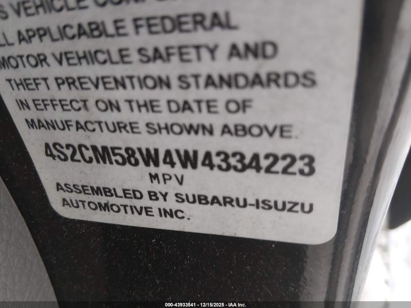 1998 Isuzu Rodeo Ls/S VIN: 4S2CM58W4W4334223 Lot: 43933541