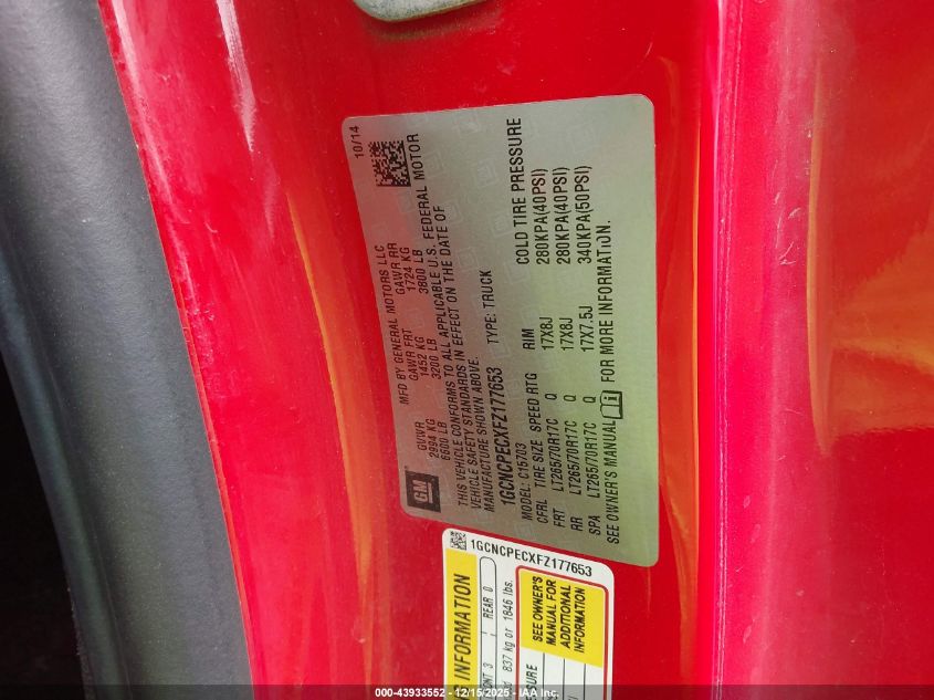 2015 Chevrolet Silverado 1500 Wt VIN: 1GCNCPECXFZ177653 Lot: 43933552