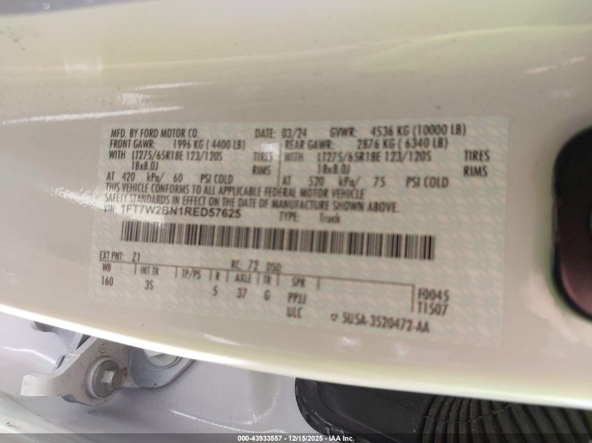 2024 Ford F-250 - 1FT7W2BN1RED57625