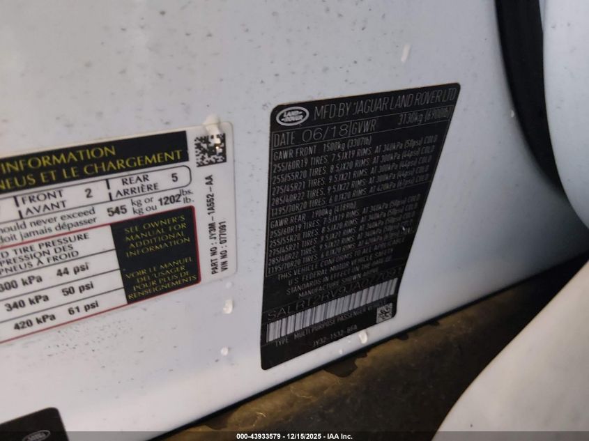 2018 Land Rover Discovery Hse Luxury VIN: SALRT2RV9JA077091 Lot: 43933579