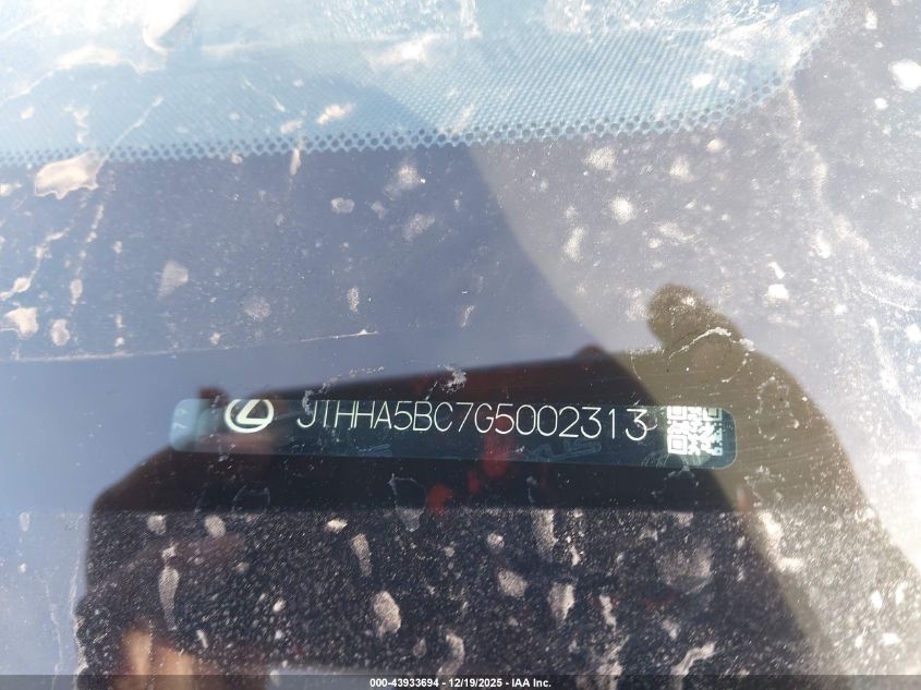 2016 Lexus Rc 200T VIN: JTHHA5BC7G5002313 Lot: 43933694