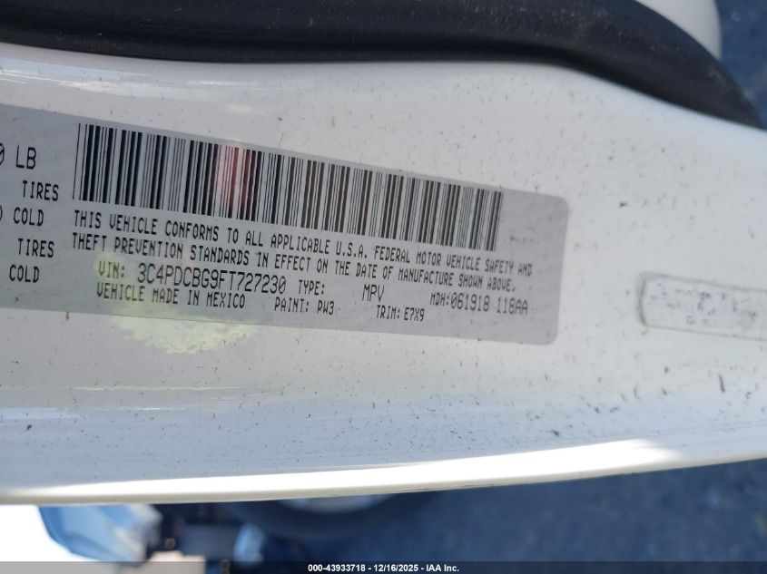 2015 Dodge Journey Sxt VIN: 3C4PDCBG9FT727230 Lot: 43933718