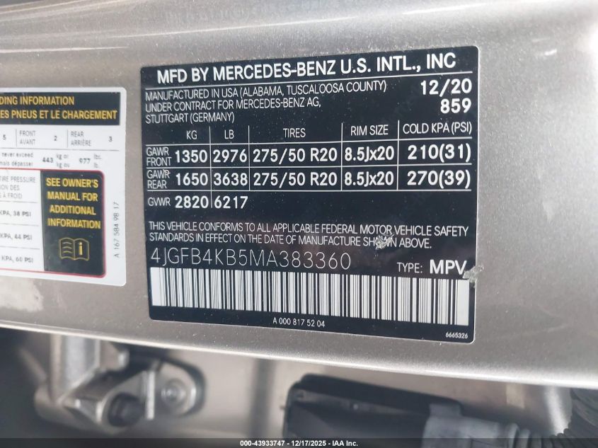 2021 Mercedes-Benz Gle 350 4Matic VIN: 4JGFB4KB5MA383360 Lot: 43933747