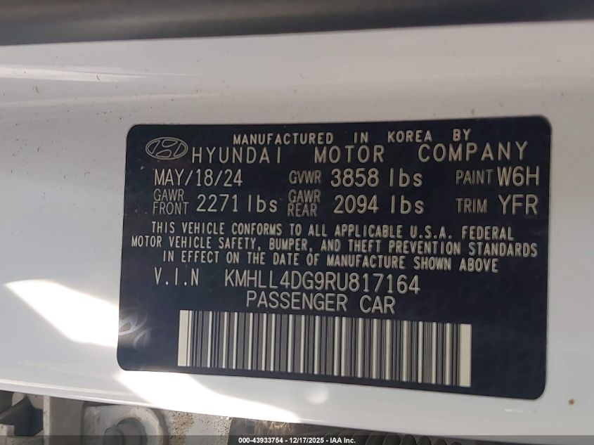 2024 Hyundai Elantra Se VIN: KMHLL4DG9RU817164 Lot: 43933754