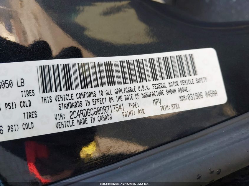 2013 Dodge Grand Caravan Sxt VIN: 2C4RDGCG0DR717541 Lot: 43933763