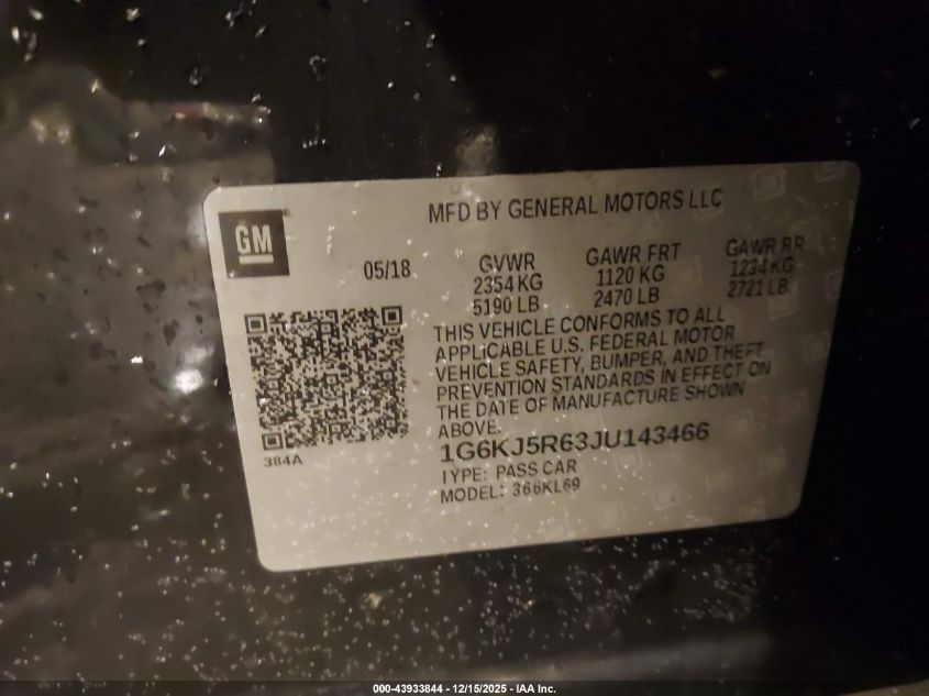 2018 Cadillac Ct6 Twin Turbo Premium Luxury VIN: 1G6KJ5R63JU143466 Lot: 43933844