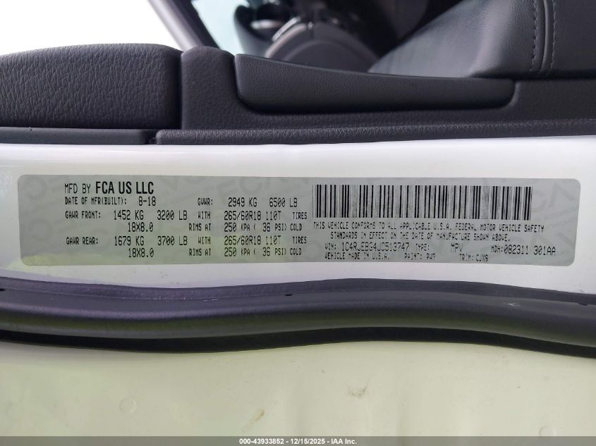 2018 Jeep Grand Cherokee Limited 4X2 VIN: 1C4RJEBG4JC513747 Lot: 43933852