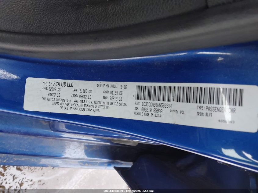 2017 Chrysler 200 Limited Platinum VIN: 1C3CCCAB0HN502824 Lot: 43933869