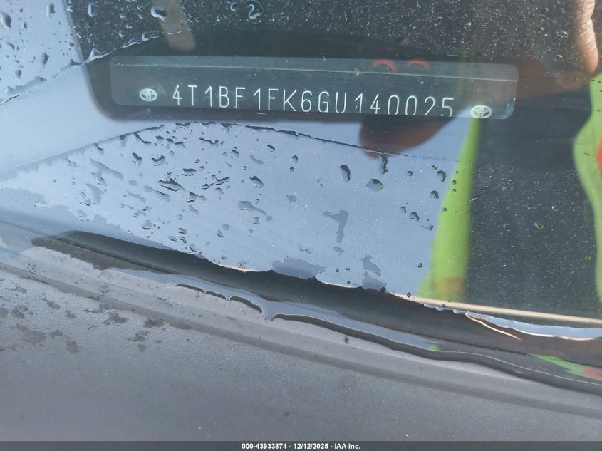 2016 Toyota Camry Se VIN: 4T1BF1FK6GU140025 Lot: 43933874