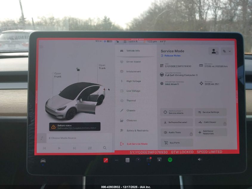 2021 Tesla Model Y Long Range Dual Motor All-Wheel Drive VIN: 5YJYGDEE3MF076930 Lot: 43933932