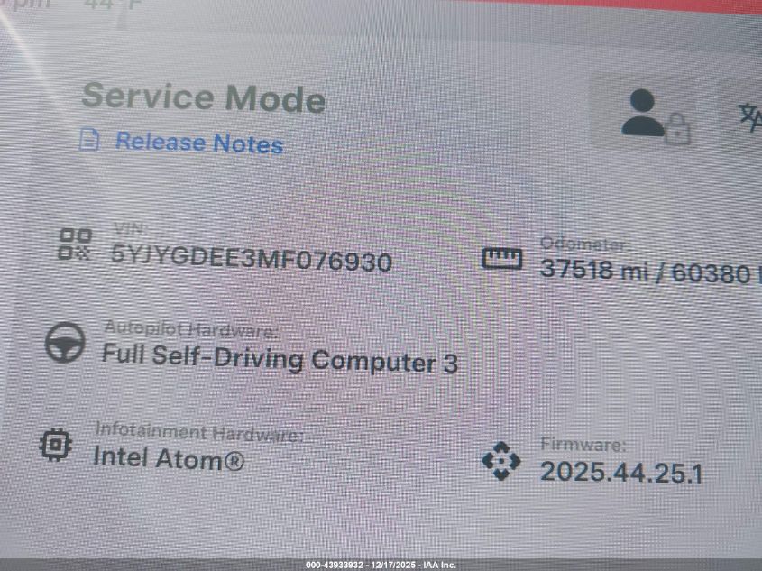 2021 Tesla Model Y Long Range Dual Motor All-Wheel Drive VIN: 5YJYGDEE3MF076930 Lot: 43933932