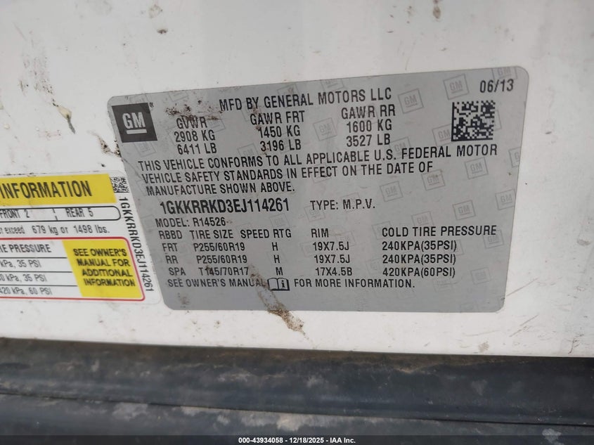 1GKKRRKD3EJ114261 2014 GMC ACADIA photo no. 9