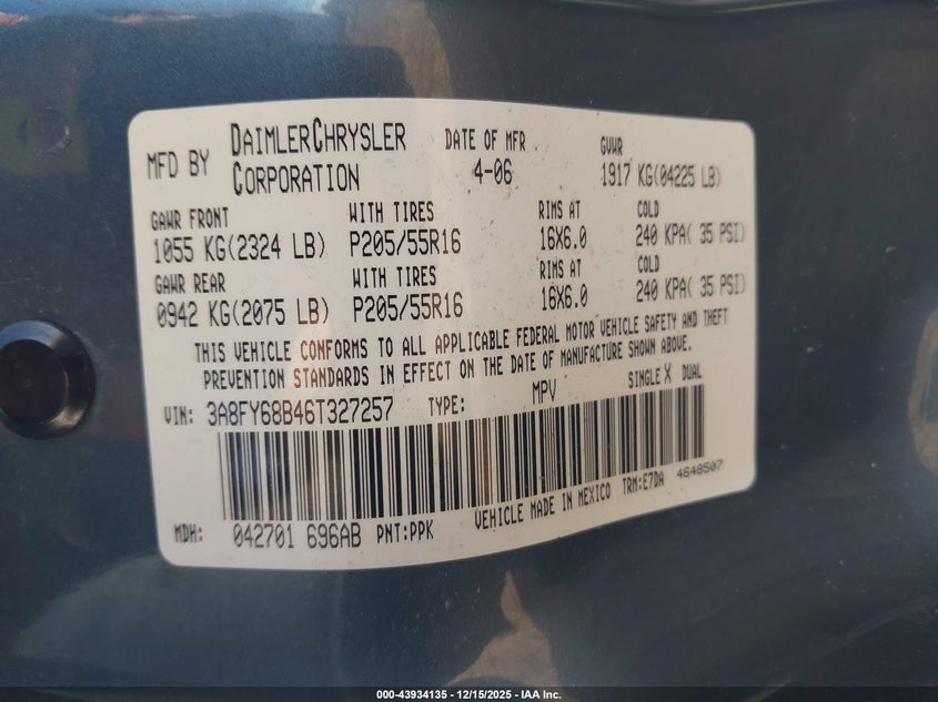 3A8FY68B46T327257 2006 CHRYSLER PT CRUISER photo no. 9