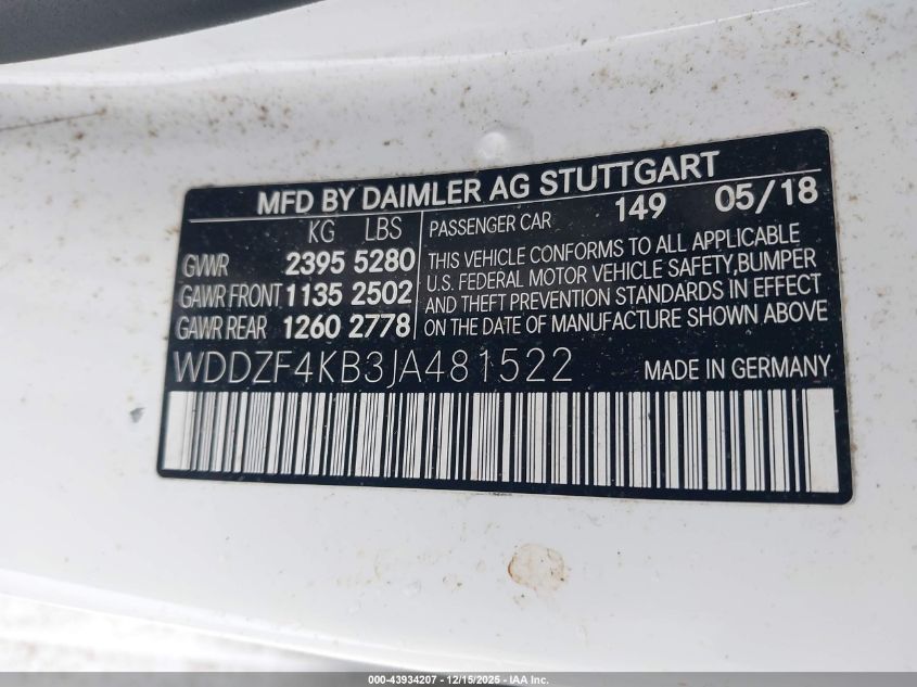 2018 Mercedes-Benz E 300 4Matic VIN: WDDZF4KB3JA481522 Lot: 43934207
