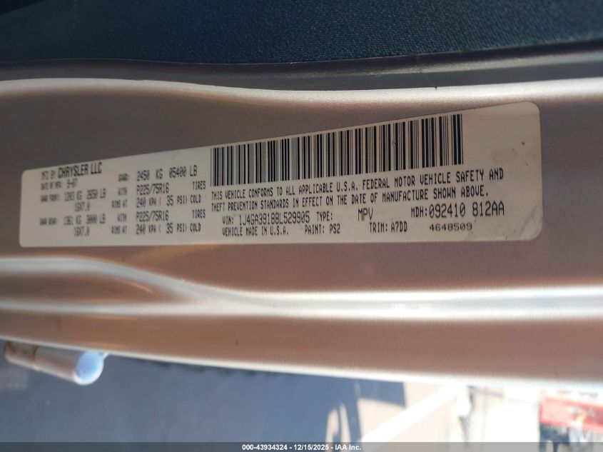 2008 Jeep Wrangler Unlimited X VIN: 1J4GA39188L529905 Lot: 43934324